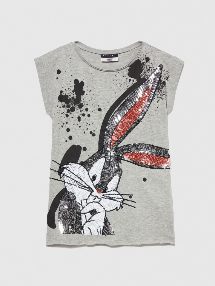 Oversized ©Looney Tunes t-shirt with sequins - girls' short sleeve t-shirts - Gray | Sisley Young image number 1